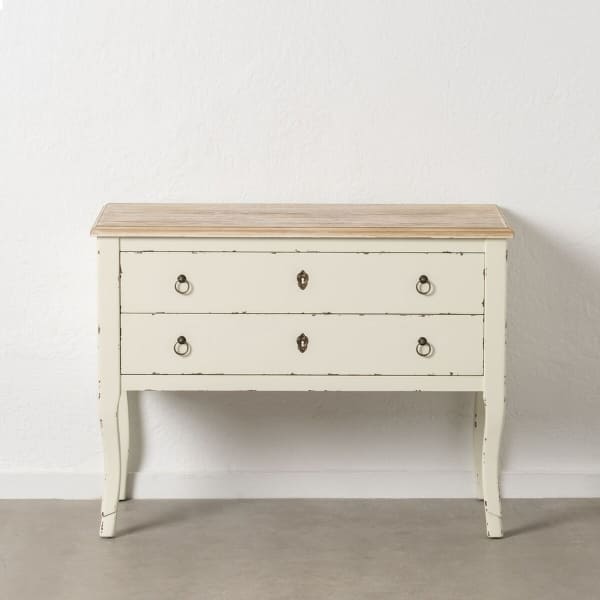 Commode Shabby Chic en Bois Vieilli Blanc