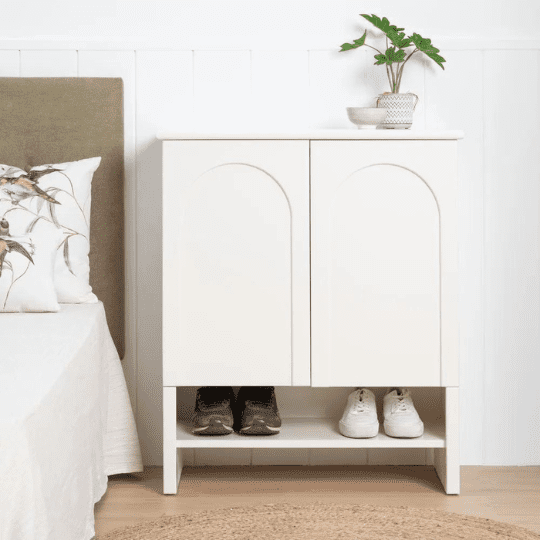 Commode en Bois Sculpté Blanc avec Range Chaussures