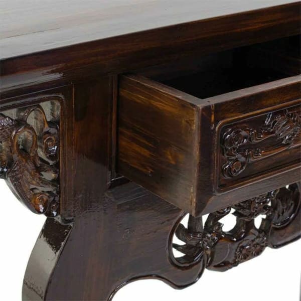 Console Chinoise Ancienne en Bois Massif Brun