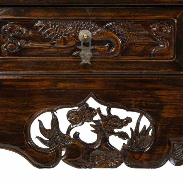 Console Chinoise Ancienne en Bois Massif Brun