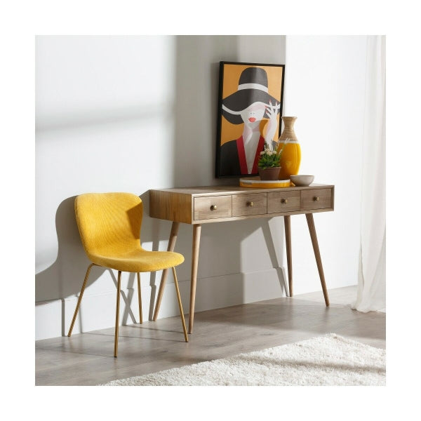 Contemporary Design Console in Natural Wood and Gold Handles Home Decor