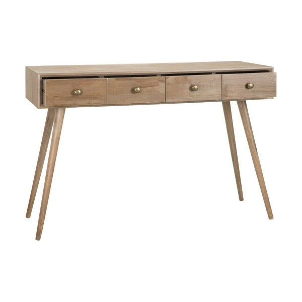 Contemporary Design Console in Natural Wood and Gold Handles Home Decor