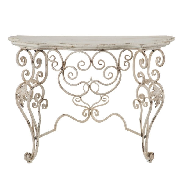 Neoclassical Console in White Wrought Iron and Aged Wood Home Decor