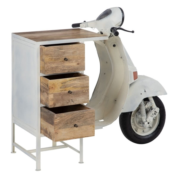 Scooter Design Entrance Console in White Iron and Wood