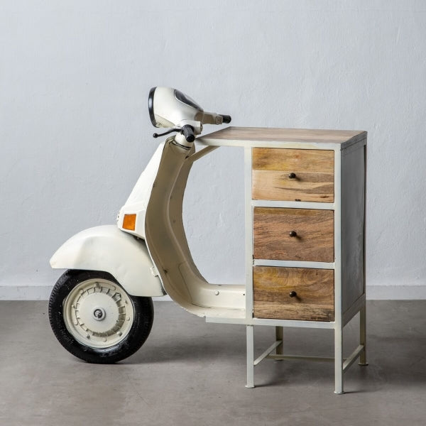 Console d'entrée Design Scooter en Fer Blanc et Bois