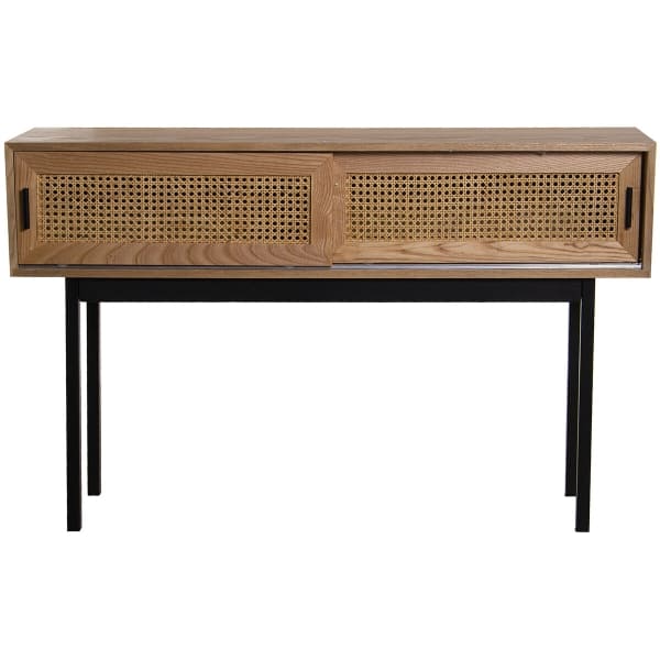 Console avec Portes Coulissantes en Bois et Osier