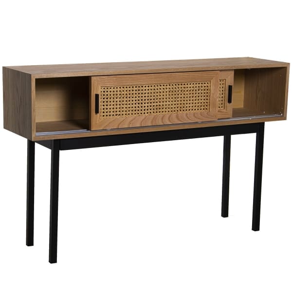 Console avec Portes Coulissantes en Bois et Osier