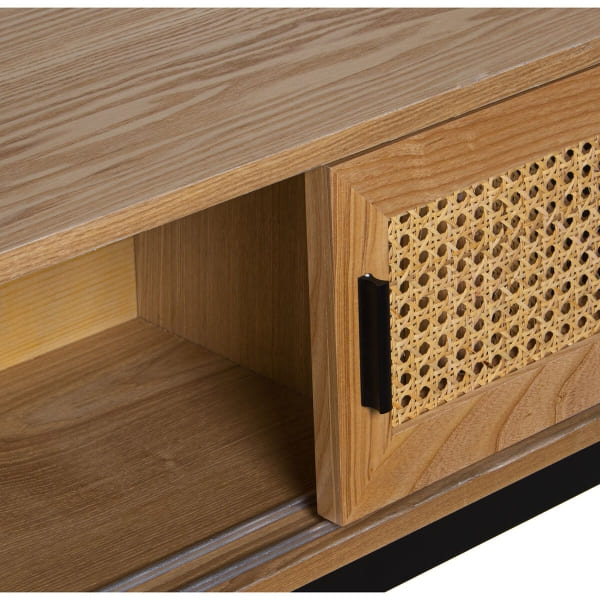 Console avec Portes Coulissantes en Bois et Osier