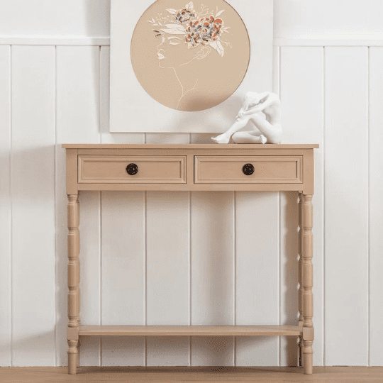 Console d'entrée en Bois Beige avec Tiroirs Style Traditionnel