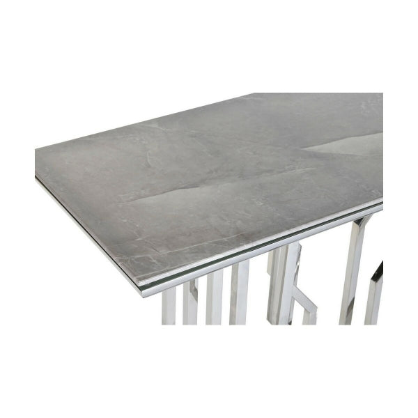 Console Table in Silver Metal and White Marble Effect Top