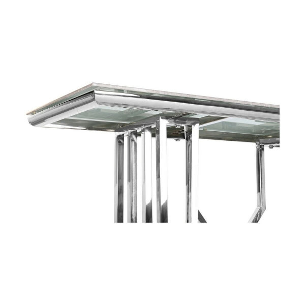 Console Table in Silver Metal and White Marble Effect Top