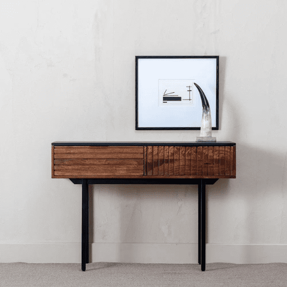 Meuble Console Ethnique en Bois Massif Marron et Noir