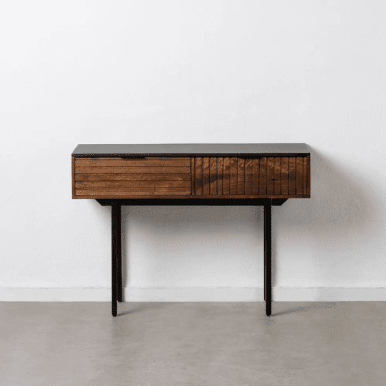 Meuble Console Ethnique en Bois Massif Marron et Noir