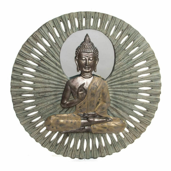 Décoration Murale Ronde Design Bouddha Cuivré avec Miroir