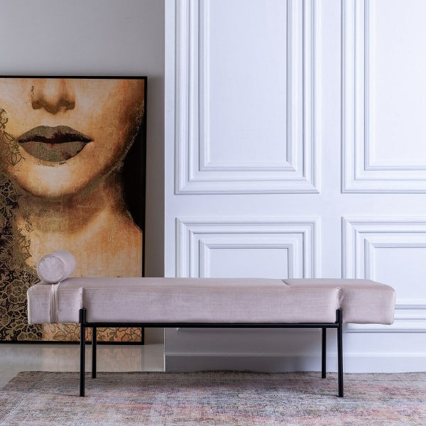 Divan Chaise Longue Contemporain Beige et Métal Noir Home Decor