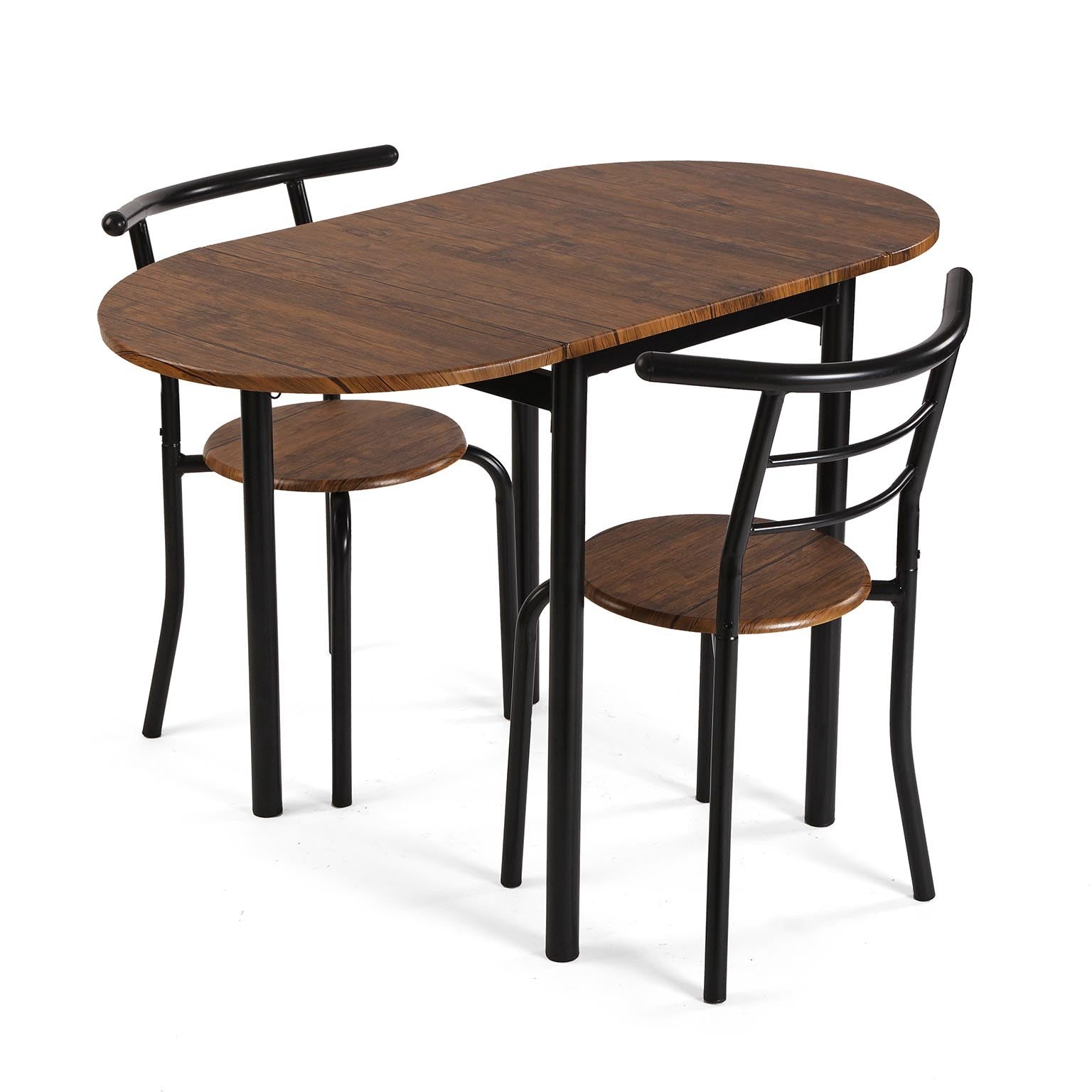 Ensemble Table Extensible et 2 Chaises en Bois Brun et Métal Noir Versa