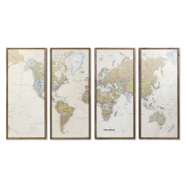 Ensemble de 3 Tableaux Mappe Monde en Bois Naturel et Beige (200 x 3,5 x 120 cm)