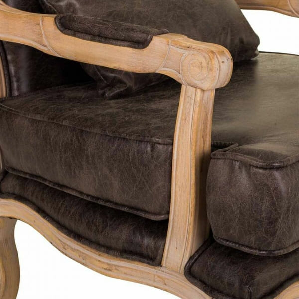 Fauteuil Baroque Similicuir Marron et Bois