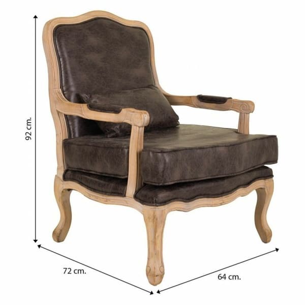 Fauteuil Baroque Similicuir Marron et Bois