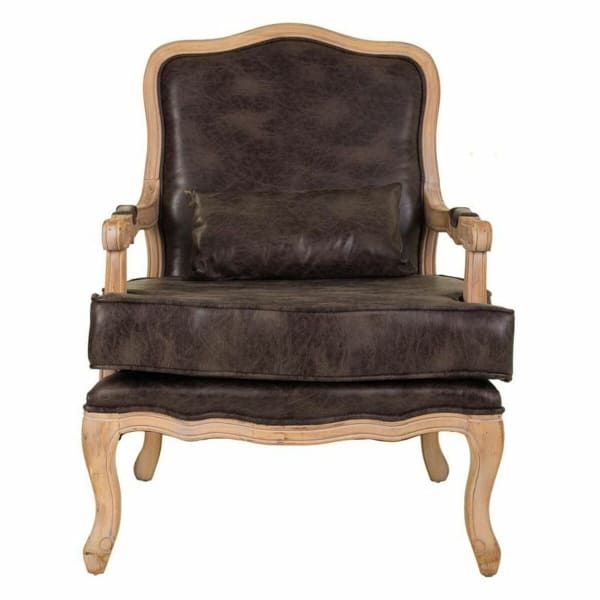 Fauteuil Baroque Similicuir Marron et Bois