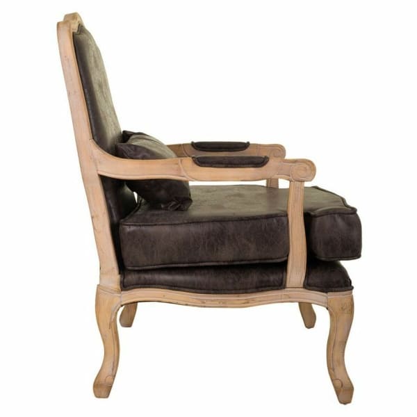 Fauteuil Baroque Similicuir Marron et Bois