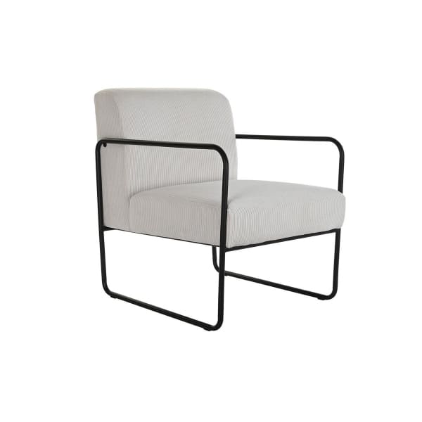 Fauteuil Colonial à Accoudoirs Tissu Blanc et Fer Noir