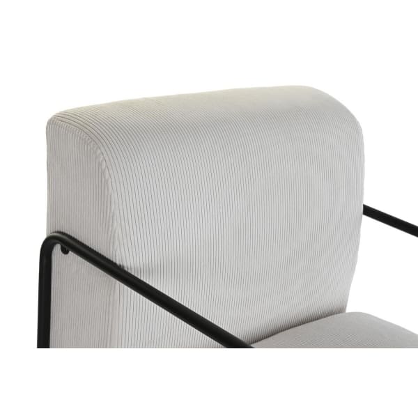 Fauteuil Colonial à Accoudoirs Tissu Blanc et Fer Noir