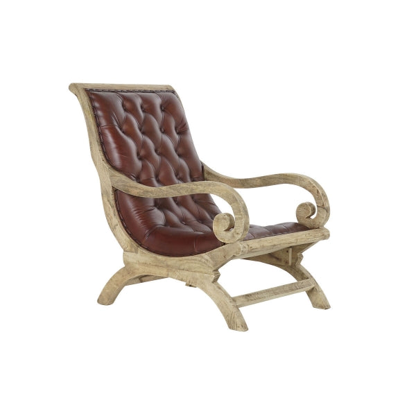 Reclining Armchair in Brown Leather and Carved Wood Baroque Style