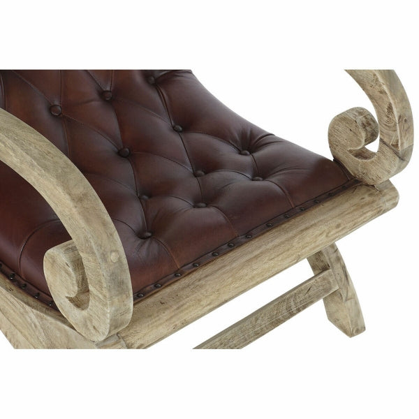 Reclining Armchair in Brown Leather and Carved Wood Baroque Style