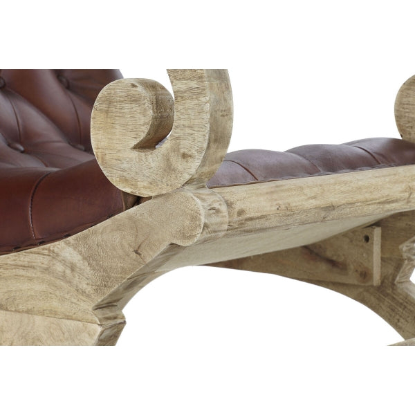 Reclining Armchair in Brown Leather and Carved Wood Baroque Style