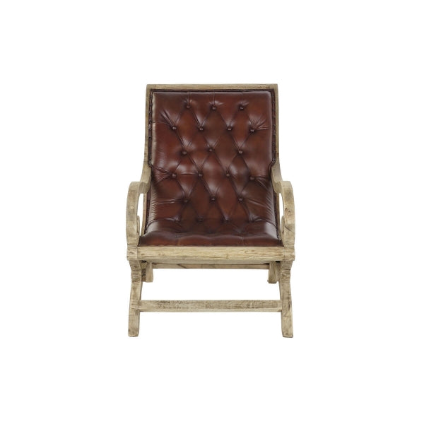 Reclining Armchair in Brown Leather and Carved Wood Baroque Style