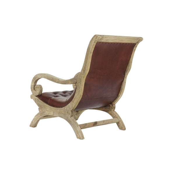 Reclining Armchair in Brown Leather and Carved Wood Baroque Style