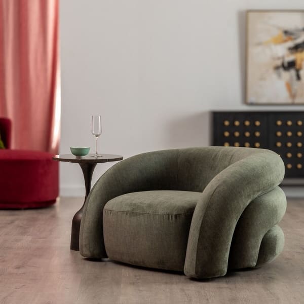 Fauteuil Incurvé Vert Design Velours