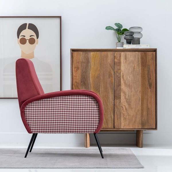 Fauteuil Mid Century Bordeaux avec Accoudoirs