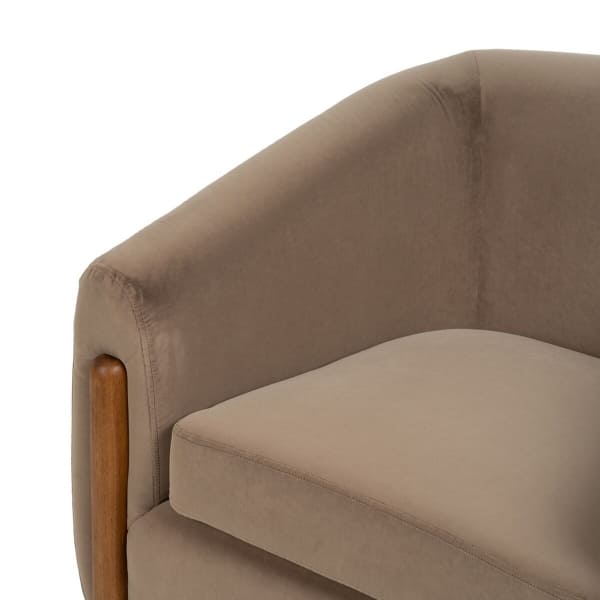 Fauteuil Taupe Velours et Bois