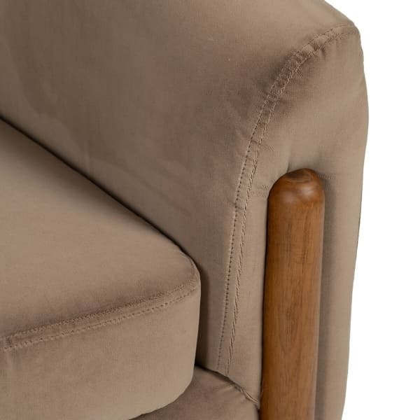 Fauteuil Taupe Velours et Bois