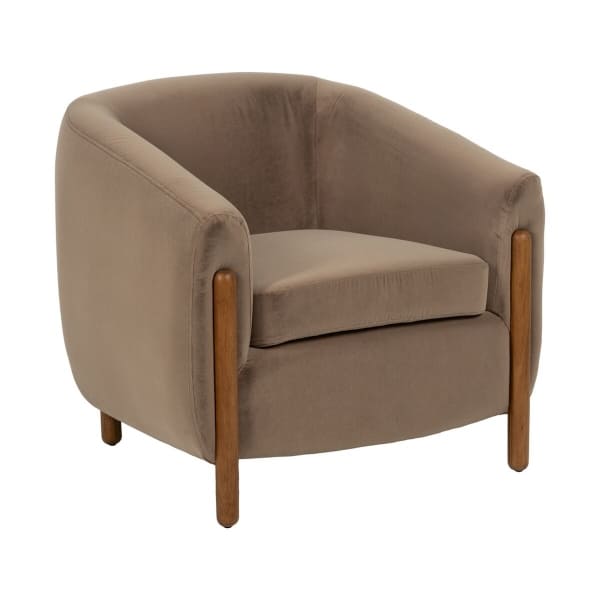 Fauteuil Taupe Velours et Bois