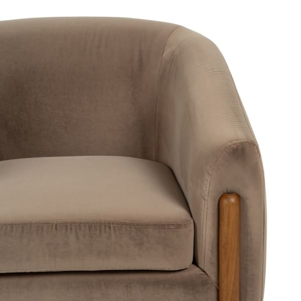 Fauteuil Taupe Velours et Bois