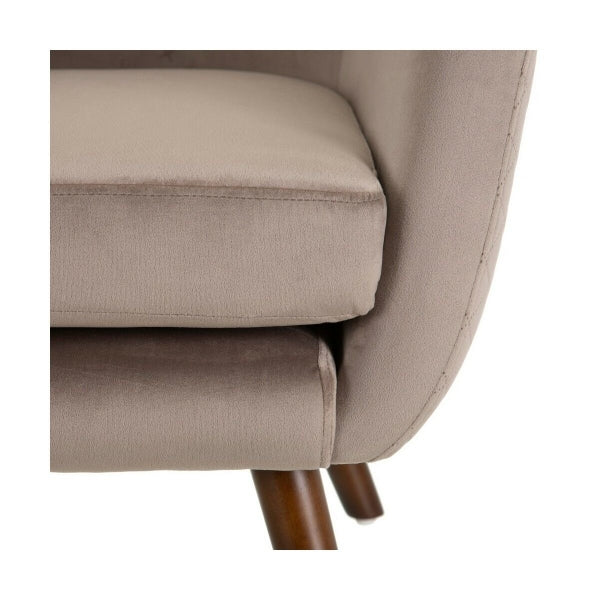 Fauteuil Traditionnel Effet Velours Taupe et Bois Brun Home Decor