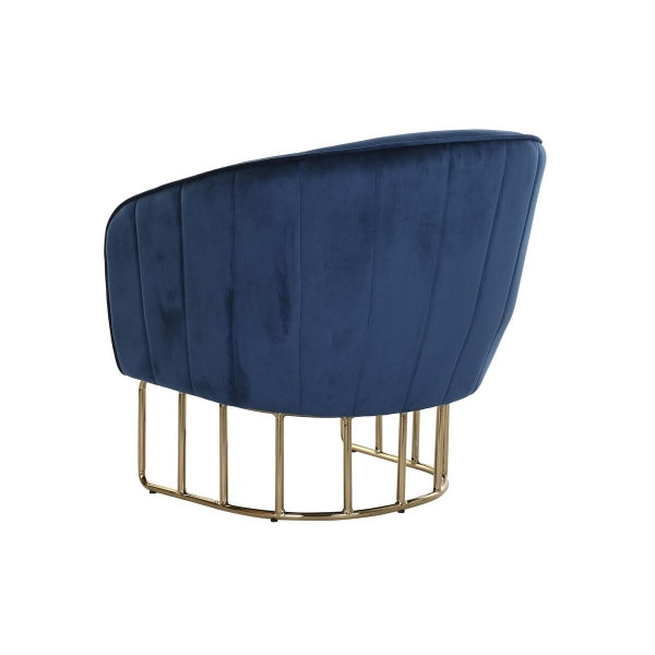 Fauteuil Velours Bleu et Pieds Métal Doré Style Contemporain