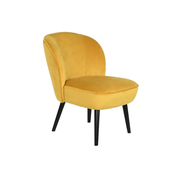 Fauteuil Velours Jaune Moutarde et Bois Noir Style Moderne