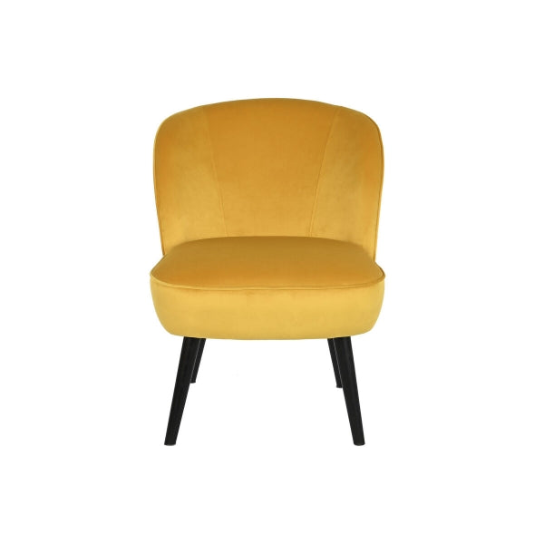 Fauteuil Velours Jaune Moutarde et Bois Noir Style Moderne