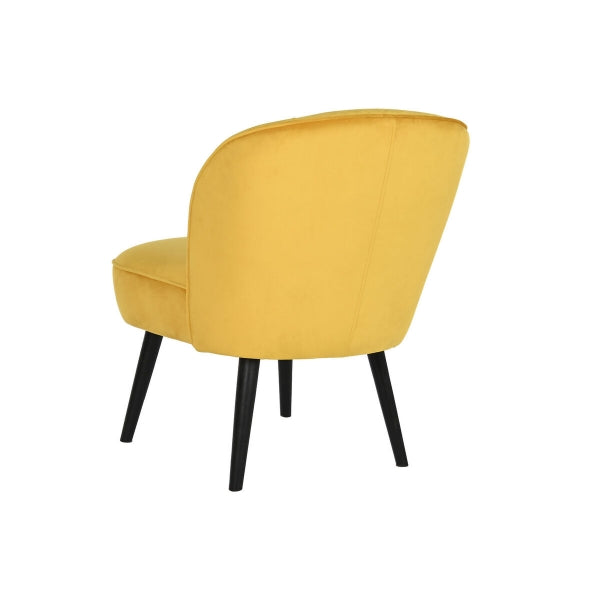 Fauteuil Velours Jaune Moutarde et Bois Noir Style Moderne De Dos