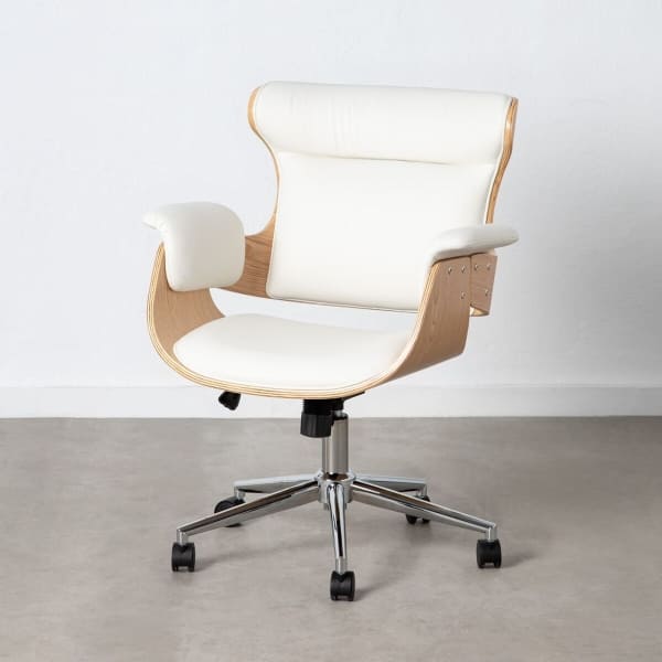 Fauteuil de Bureau "BOSS" à Accoudoirs Bois Cuir Blanc