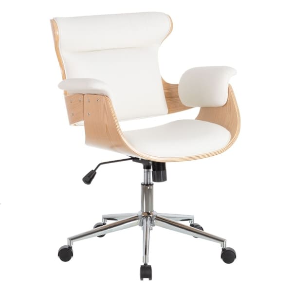 Fauteuil de Bureau "BOSS" à Accoudoirs Bois Cuir Blanc