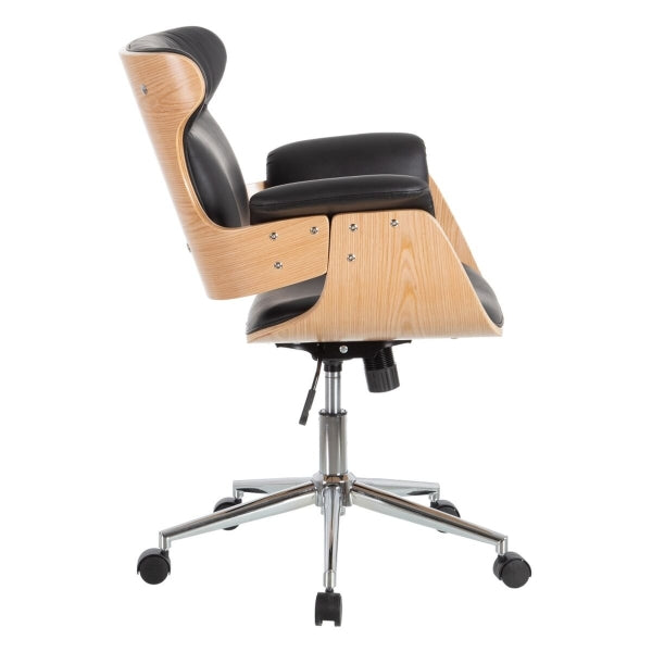 Fauteuil de Bureau Design avec Accoudoirs "BOSS" Bois et Cuir Noir