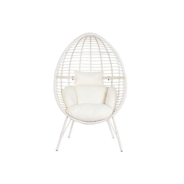 Fauteuil de Jardin Oeuf sur Pieds en Rotin Synthétique Blanc Home Decor