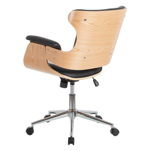 Fauteuil de Bureau Design avec Accoudoirs "BOSS" Bois et Cuir Noir