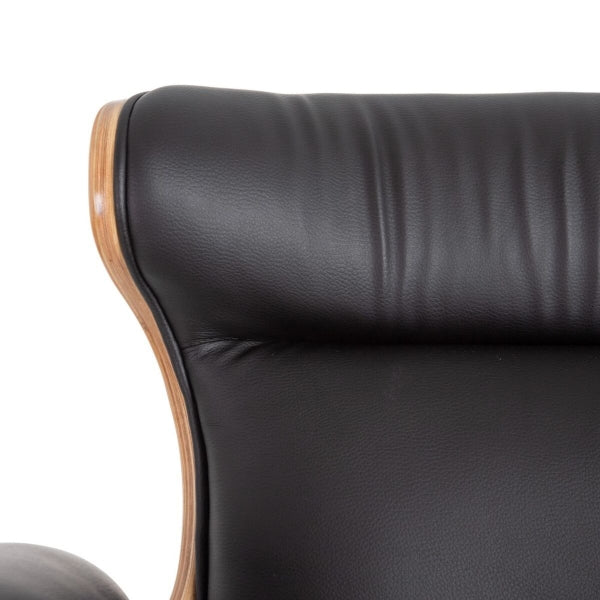 Fauteuil de Bureau Design avec Accoudoirs "BOSS" Bois et Cuir Noir