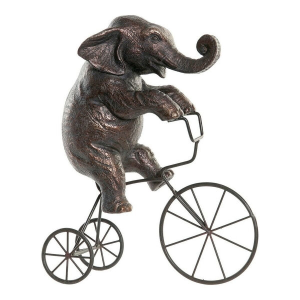 Figurine Décorative Eléphant sur un Tricycle en Résine et Métal Noir